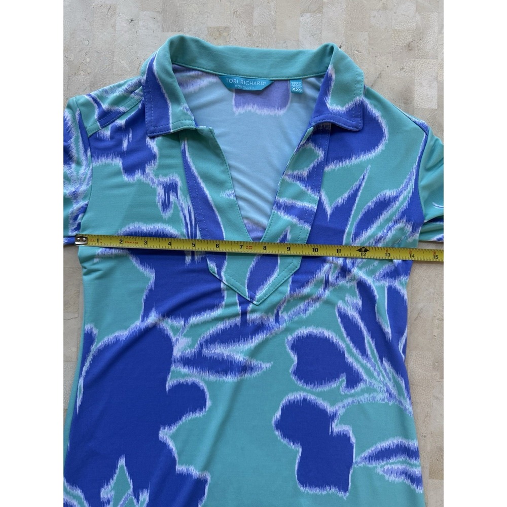 Tori Richard Honolulu‎ Turquoise Purple Ikat Dress Slinky Stretch Womens XXS - Picture 3 of 8